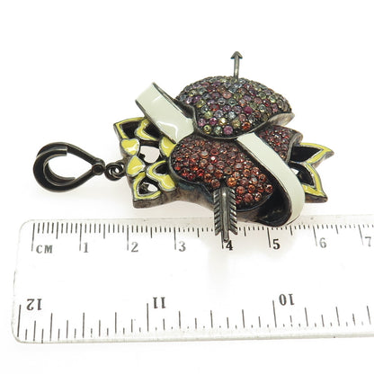 925 Sterling Silver Black Rhodium Enamel Real Multi-Color Sapphire Heart Pendant