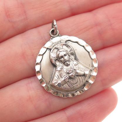 Creed Sterling Silver Antique Art Deco Jesus & St. Mary Oxidized Charm Pendant