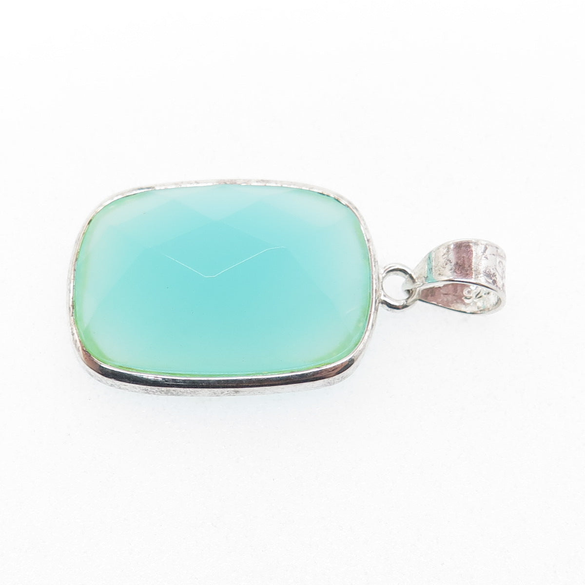 925 Sterling Silver Vintage Cushion-Cut Blue Chalcedony Charm Pendant