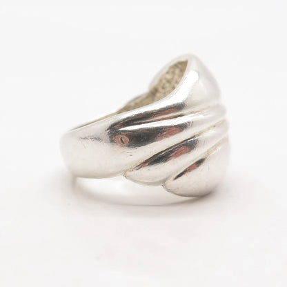 925 Sterling Silver Vintage Ribbed Wide Ring Size 6.5