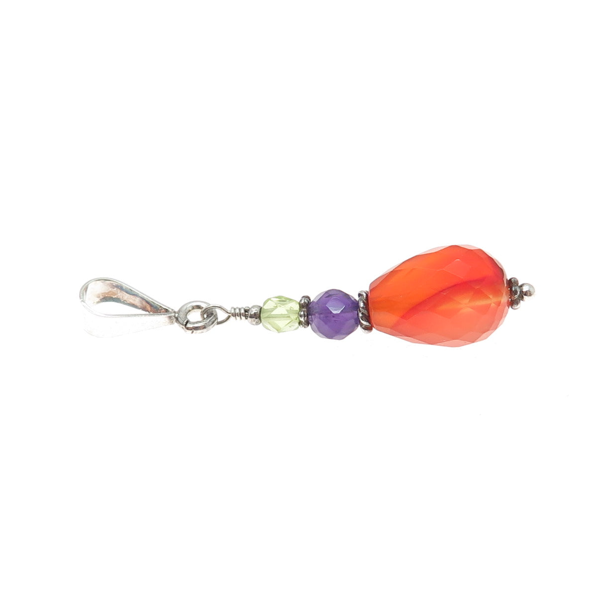 925 Sterling Silver Vintage Real Agate Amethyst & Peridot Charm Pendant