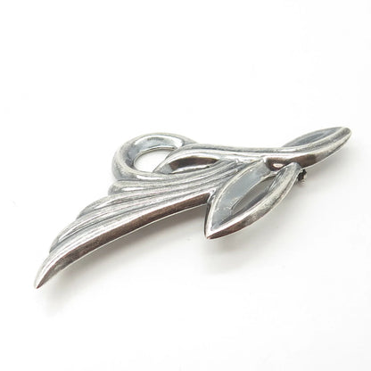 925 Sterling Silver Vintage Ribbed Modernist Pin Brooch