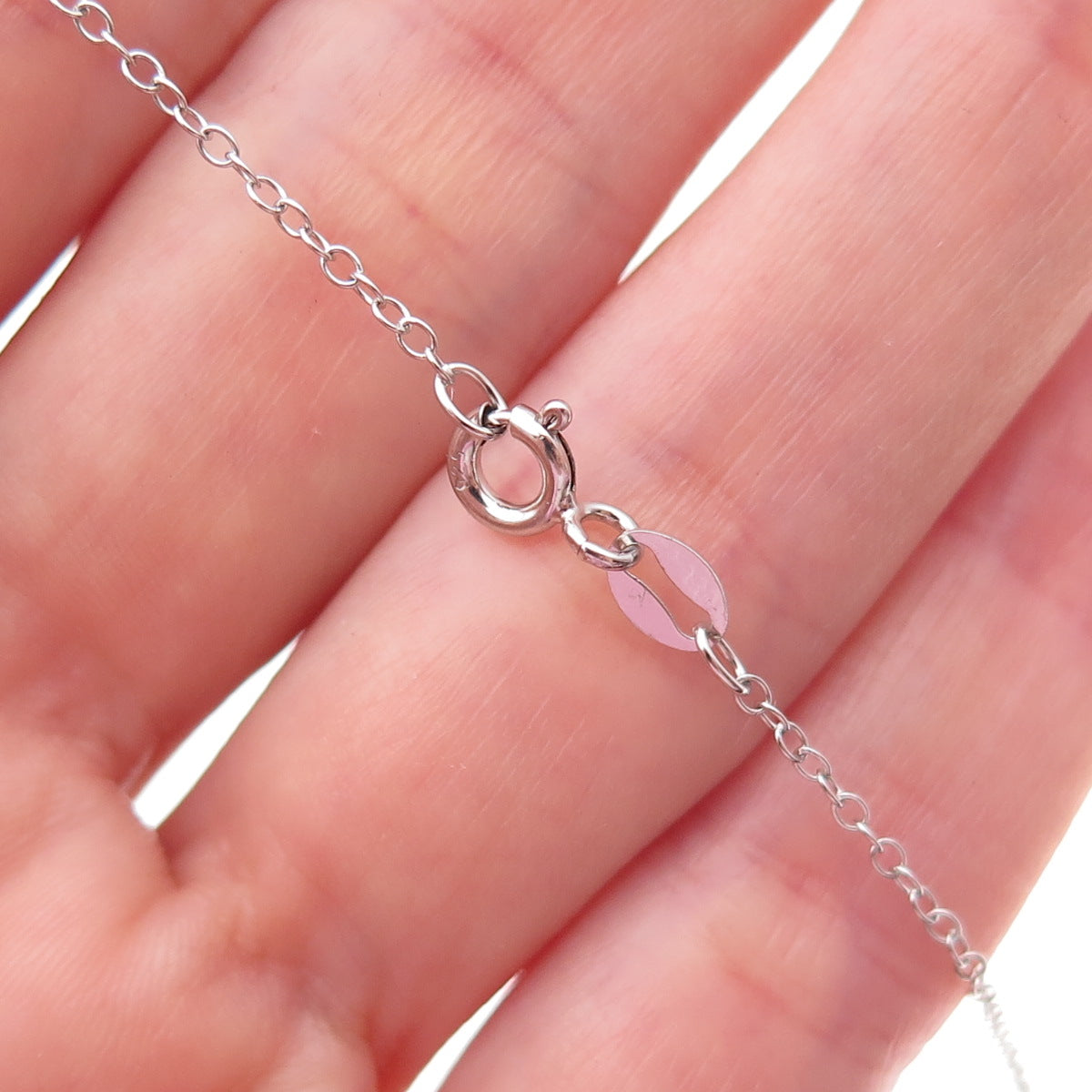 925 Sterling Silver Real Round-Cut Diamond Heart Cable Chain Necklace 18"