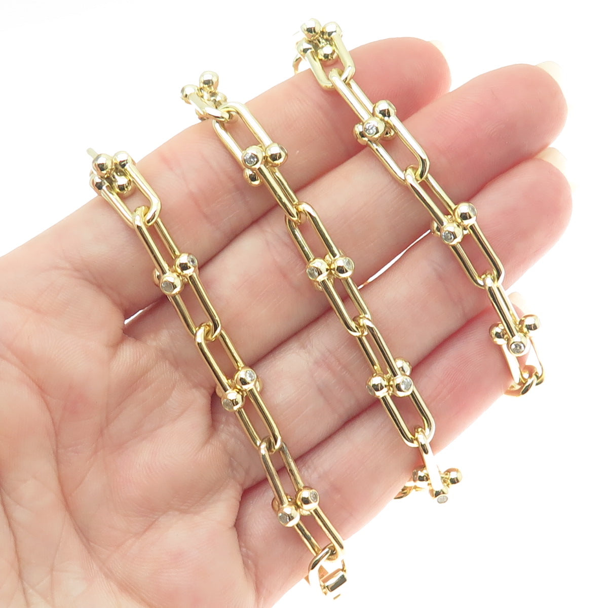 925 Sterling Gold Plated Round-Cut Shaped C Z Horseshoe Chain Necklace 18"