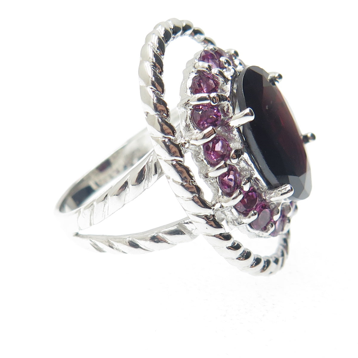 FADI 925 Sterling Silver Red Garnet & Tourmaline Twisted Statement Ring Size 7