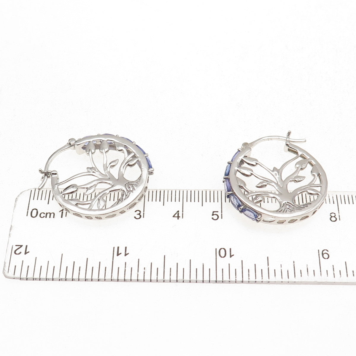 Chuck Clemency 925 Sterling Silver Real Oval-Cut Tanzanite Tree of Life Earrings