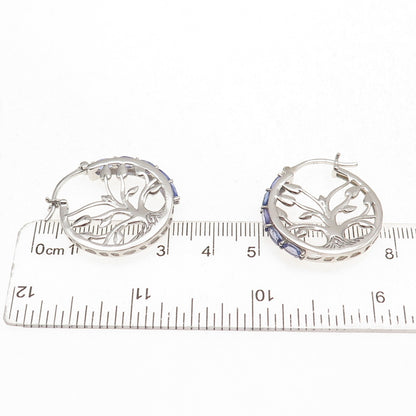 Chuck Clemency 925 Sterling Silver Real Oval-Cut Tanzanite Tree of Life Earrings