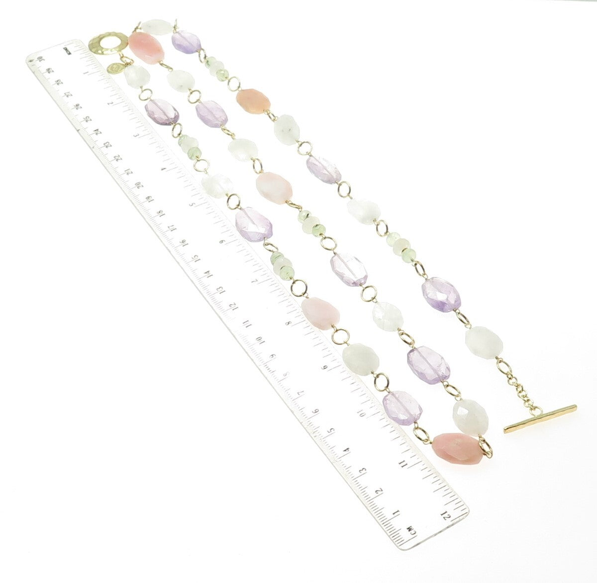RARITIES 925 Sterling Silver Gold Plated Quartz Amethyst Moonstone Necklace 36"