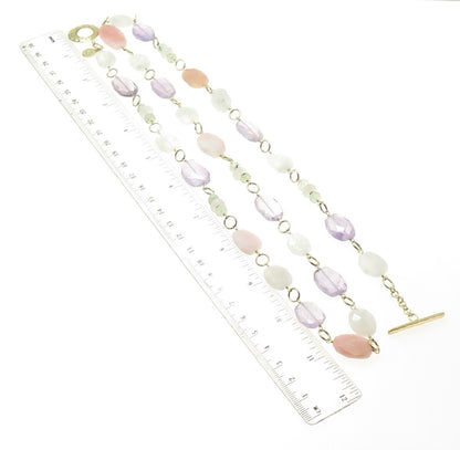 RARITIES 925 Sterling Silver Gold Plated Quartz Amethyst Moonstone Necklace 36"