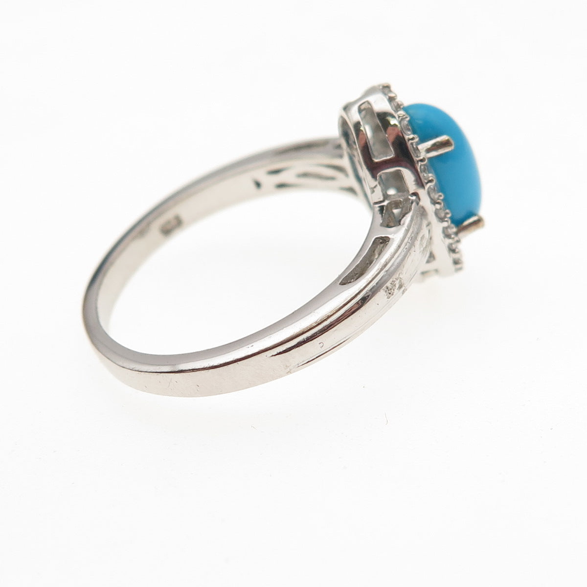 Chuck Clemency 925 Sterling Silver Real Turquoise & White Topaz Ring Size 8