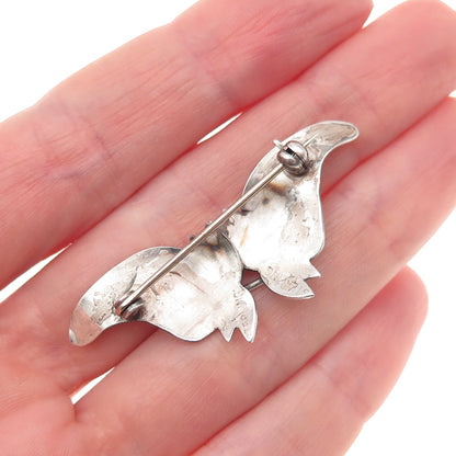 925 Sterling Silver Vintage Modernist Floral Leaf Butterfly Pin Brooch