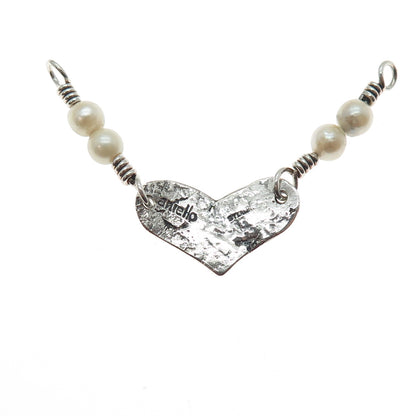Aniello 925 Sterling Vintage Real Pearl Heart Oxidized Centerpiece Necklace Part