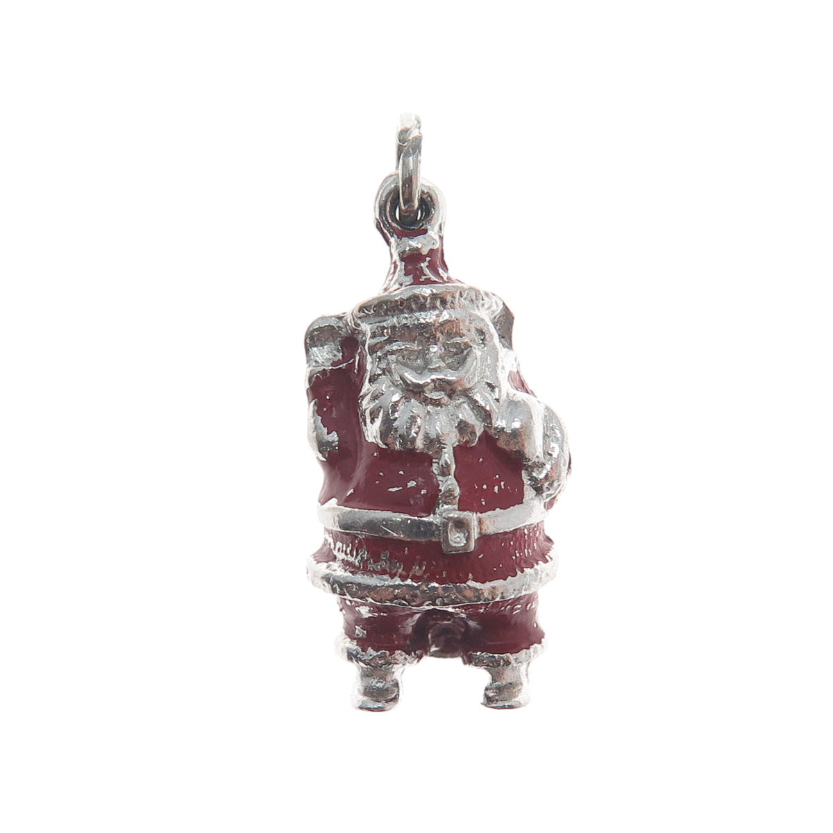 WELLS 925 Sterling Silver Vintage Enamel Santa Claus Minimalist 3D Charm Pendant