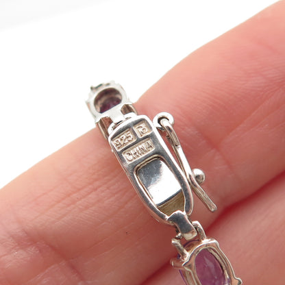 ROSS SIMONS 925 Sterling Silver Real Oval-Cut Amethyst Tennis Link Bracelet 6.5"