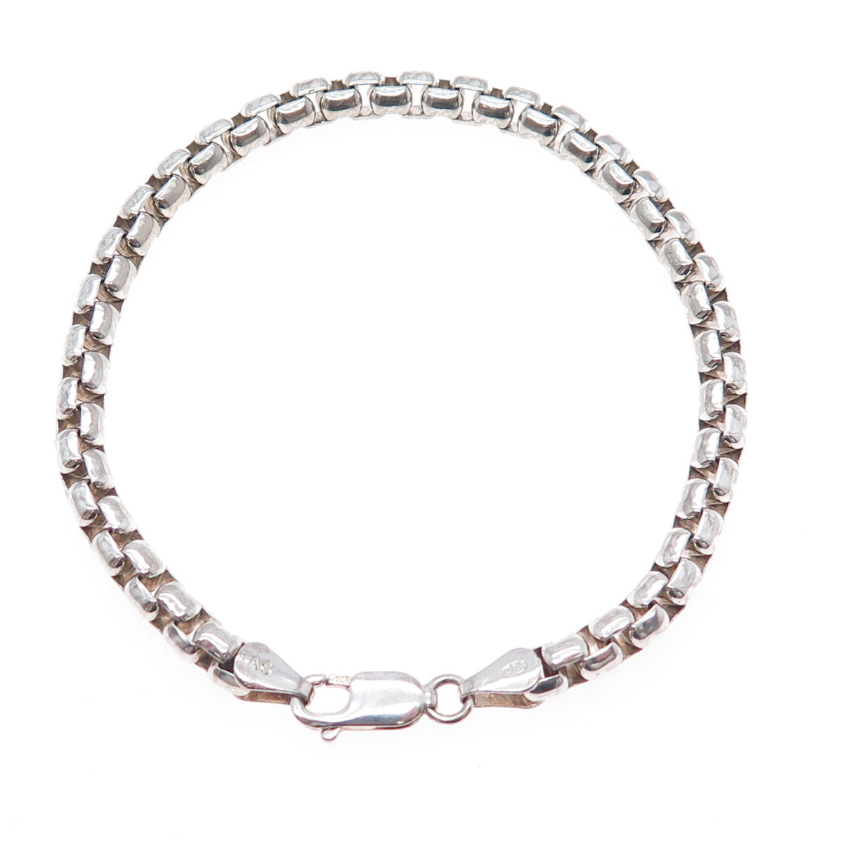 925 Sterling Silver Vintage Italy Round Box Link Bracelet 7.5"