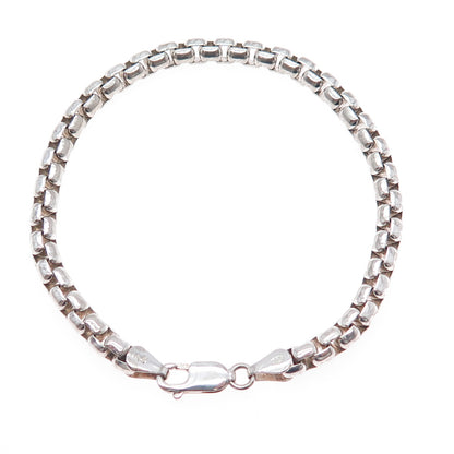 925 Sterling Silver Vintage Italy Round Box Link Bracelet 7.5"
