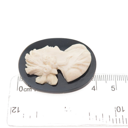 Antique Art Deco Real MOP & Black Onyx Carved Lady Cameo