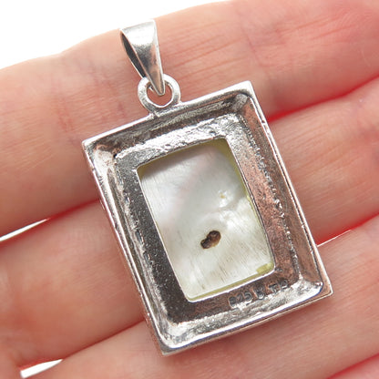 KEN CRAFTS 925 Sterling Silver Vintage Real MOP Beaded Oxidized Pendant