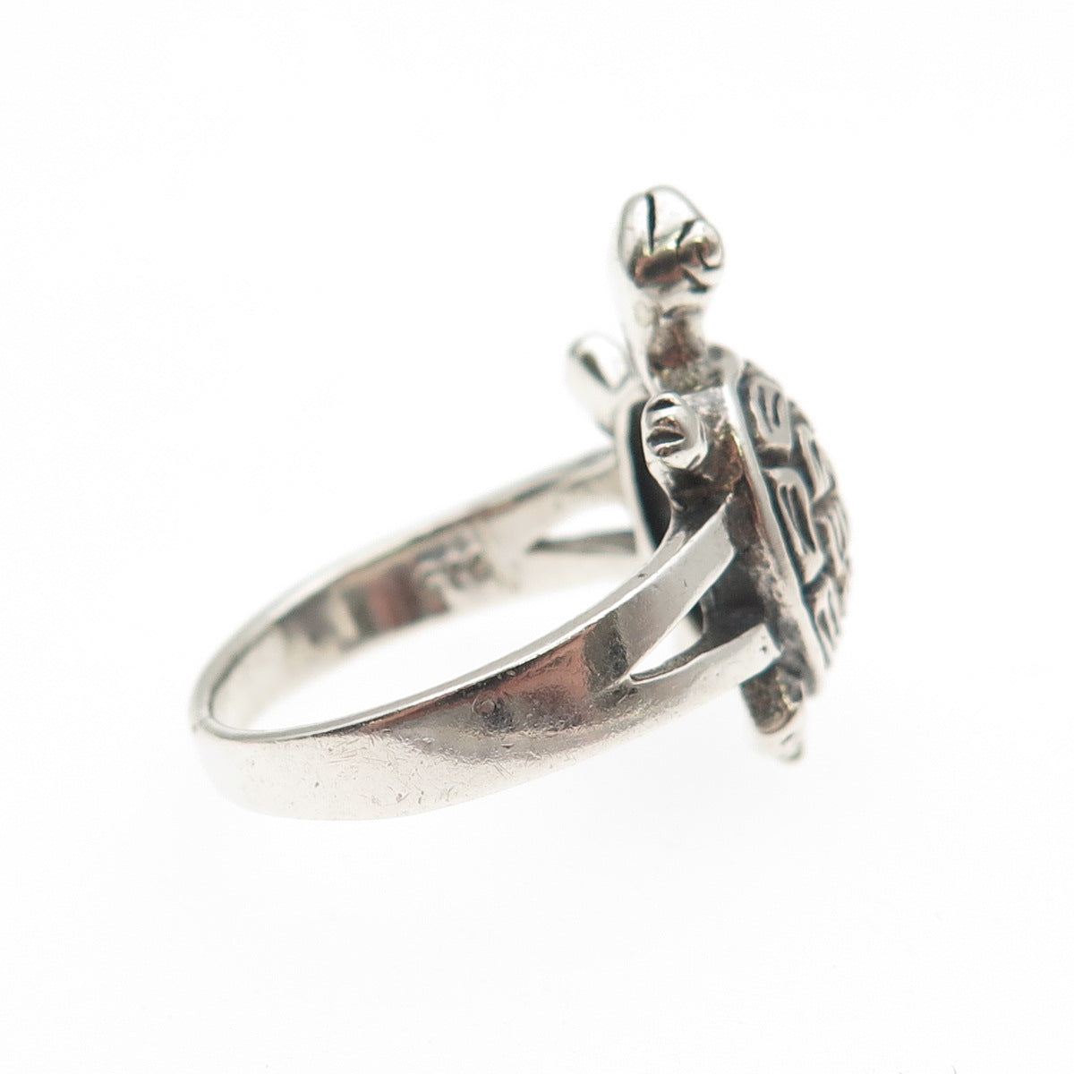 925 Sterling Silver Vintage Turtle Good Luck Oxidized Ring Size 5.75