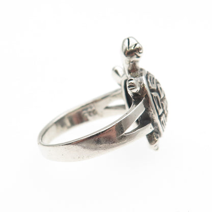 925 Sterling Silver Vintage Turtle Good Luck Oxidized Ring Size 5.75
