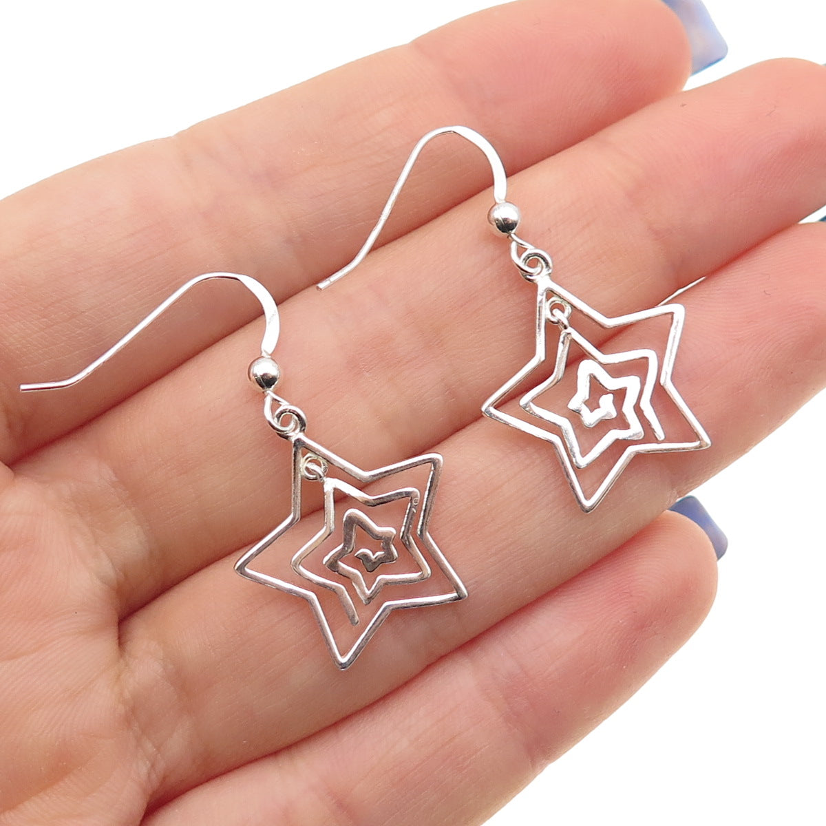 925 Sterling Silver Spiral Star Dangle Earrings