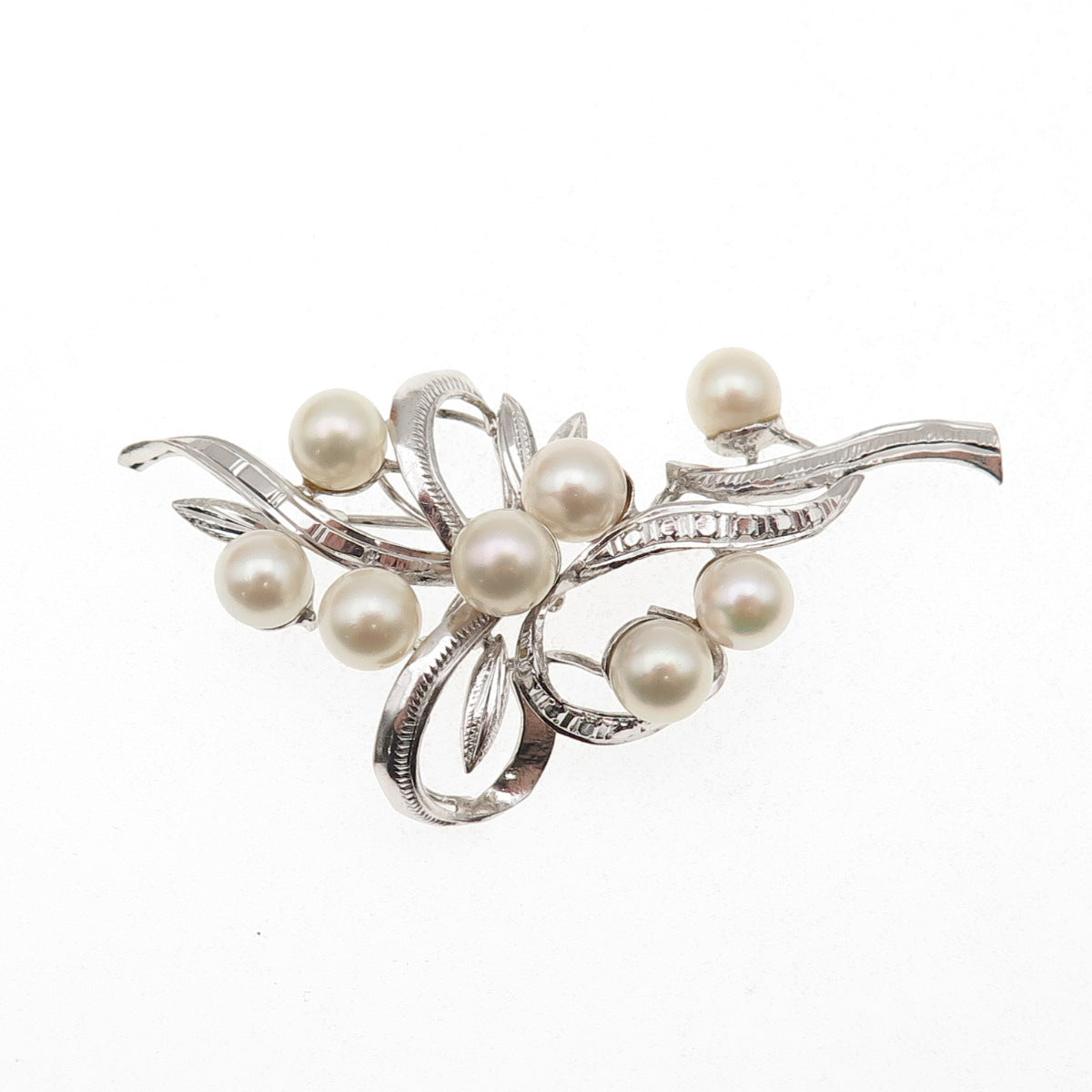 925 Sterling Silver Antique Art Deco Real Akoya Pearl Floral Pin Brooch