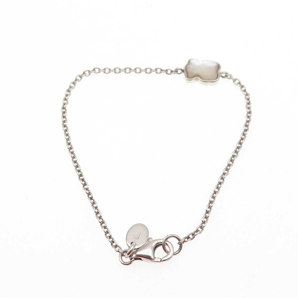 TOUS 925 Sterling Silver Real MOP Bear Cable Link Bracelet 5.75"