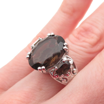 D'Joy 925 Sterling Silver Real Oval-Cut Smoky Quartz Ring Size 6