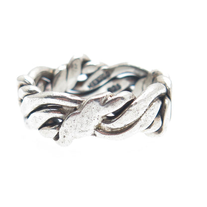 925 Sterling Vintage Mexico Modernist Woven Band Ring Size 10.25