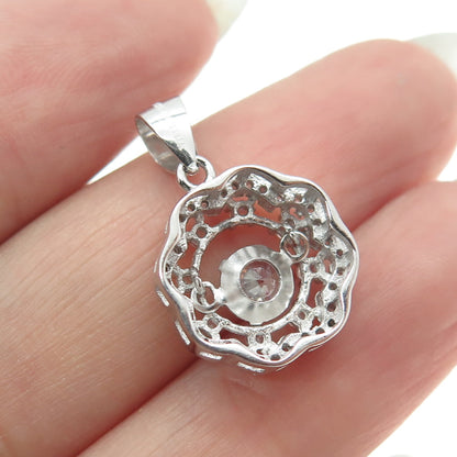 925 Sterling Silver Round-Cut C Z Flower Minimalist Pendant