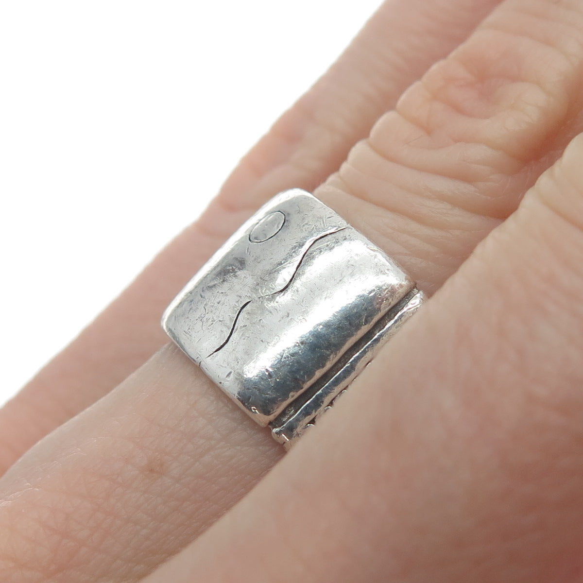 LISA JENKS 925 Sterling Silver Vintage Modernist Wide Band Ring Size 6