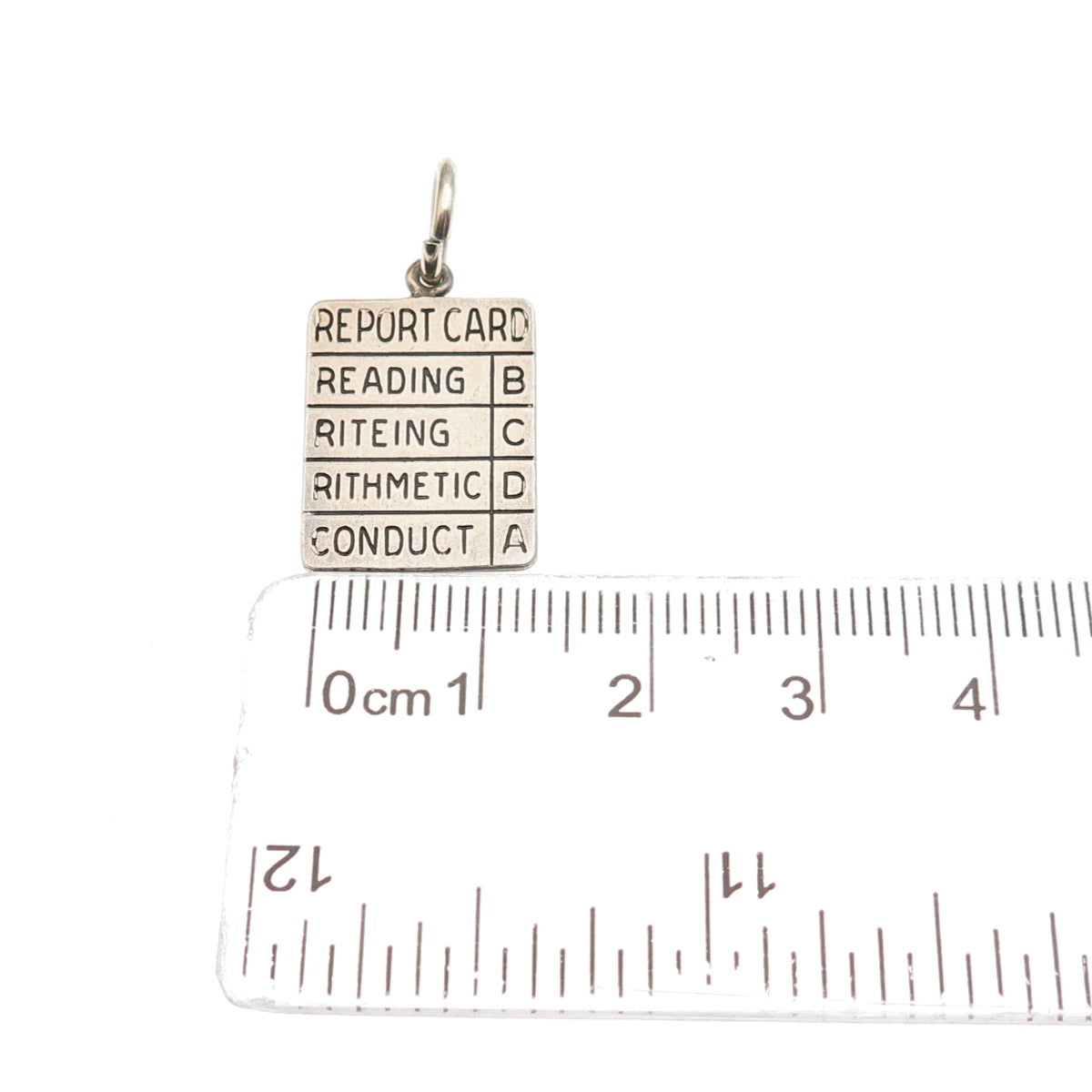 WELLS 925 Sterling Silver Vintage Report Card Oxidized Mini Charm Pendant