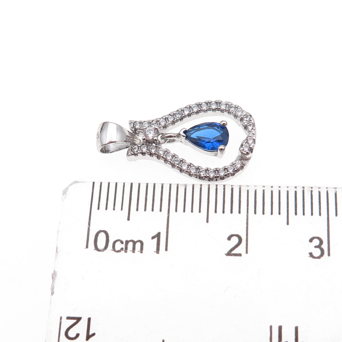 925 Sterling Silver Blue & White C Z Teardrop Charm Pendant