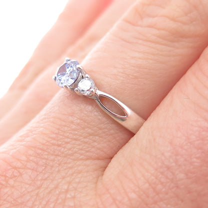 925 Sterling Silver Round-Cut Lavender & White C Z Ring Size 8