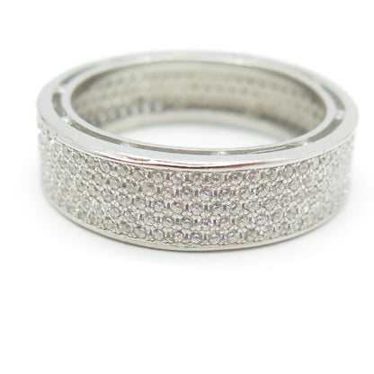 925 Sterling Silver Pave C Z All Around Eternity Band Ring Size 13.5