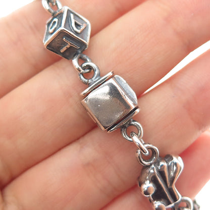 925 Sterling Silver Vintage Baby Charms Oxidized Link Bracelet 6.75"