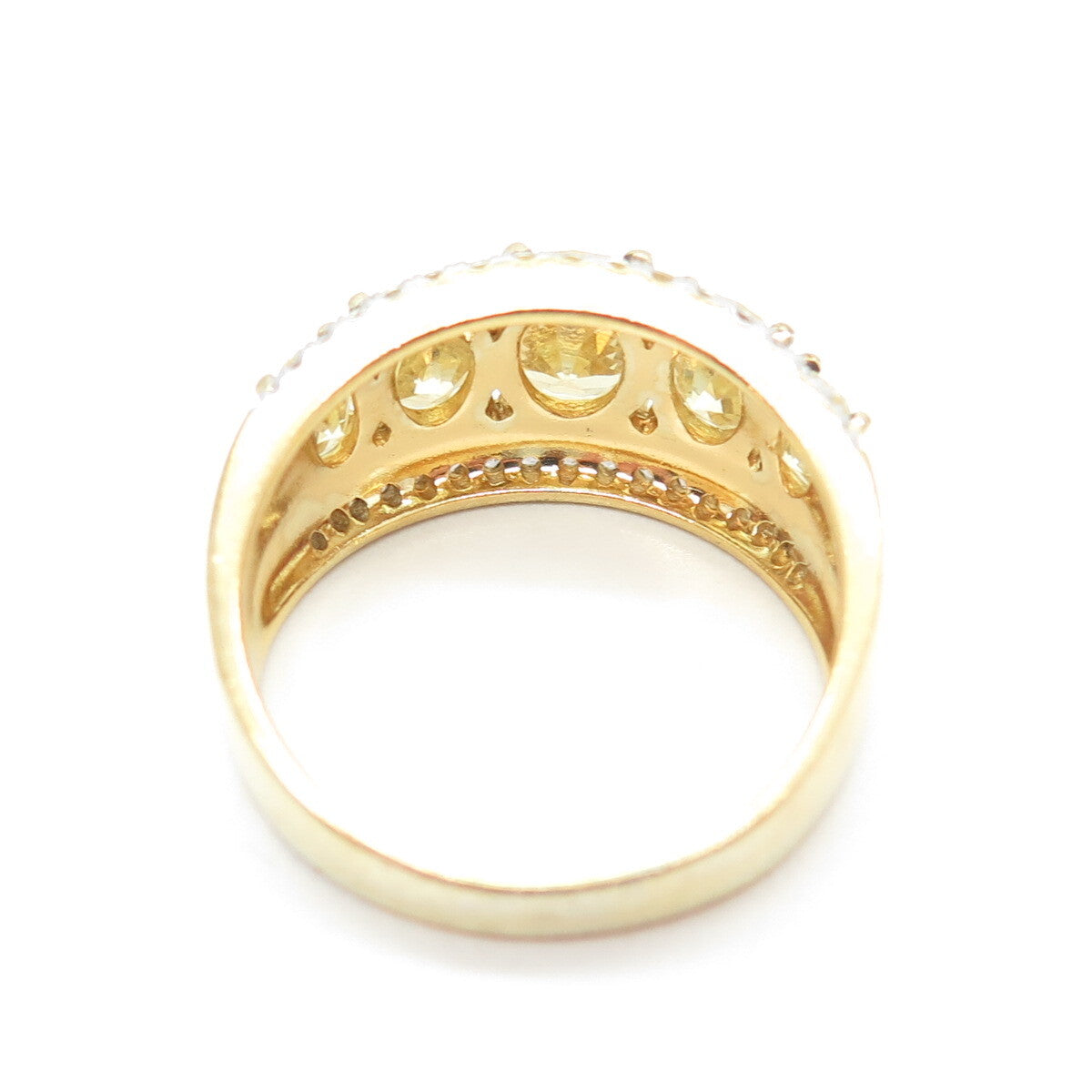 925 Sterling Silver Gold Plated White & Lemon C Z Ring Size 9.5