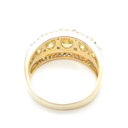 925 Sterling Silver Gold Plated White & Lemon C Z Ring Size 9.5