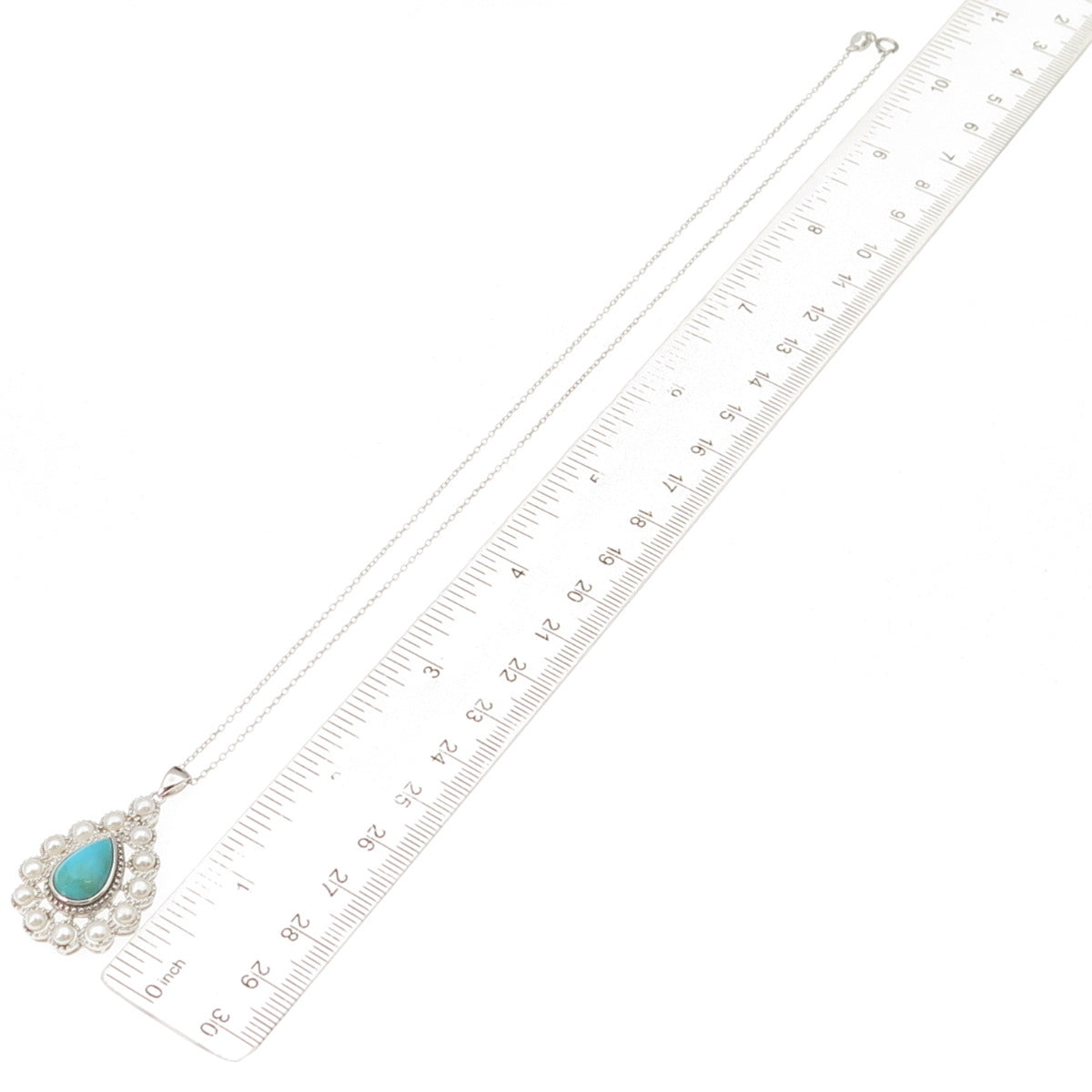 925 Sterling Silver Real Turquoise & Pearl Teardrop Cable Chain Necklace 18"