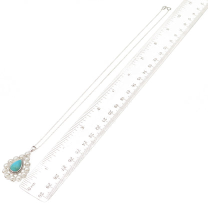 925 Sterling Silver Real Turquoise & Pearl Teardrop Cable Chain Necklace 18"
