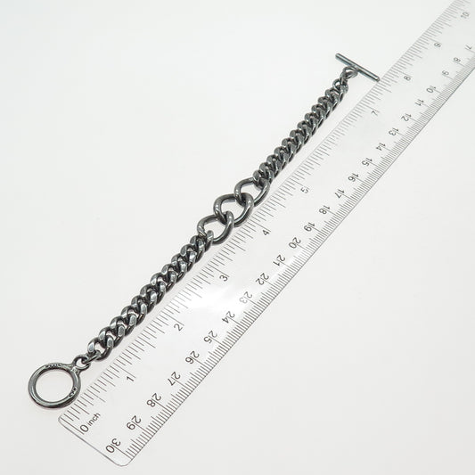 925 Sterling Silver Vintage Mexico Curb & Cuban Link Oxidized Bracelet 7"