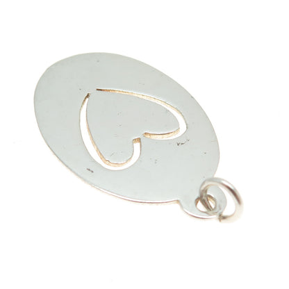 925 Sterling Silver Vintage Heart Oval Tag Charm Pendant