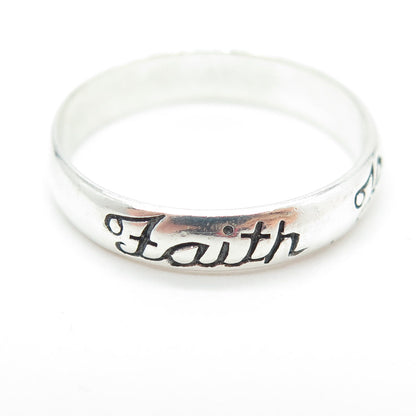 925 Sterling Silver Vintage "Faith Hope Love" Band Ring Size 12.25
