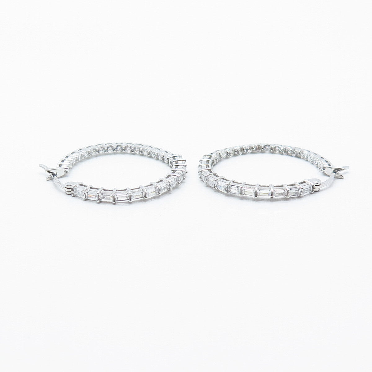 925 Sterling Silver C Z In and Out Round Hoop Earrings