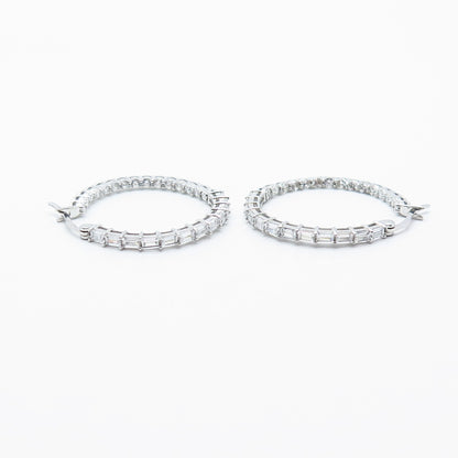 925 Sterling Silver C Z In and Out Round Hoop Earrings