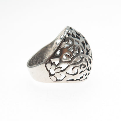 925 Sterling Silver Vintage Flower Oxidized Dome Ring Size 7