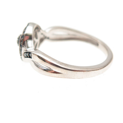 D'Joy 925 Sterling Silver Real Round-Cut Blue Diamond Ring Size 8