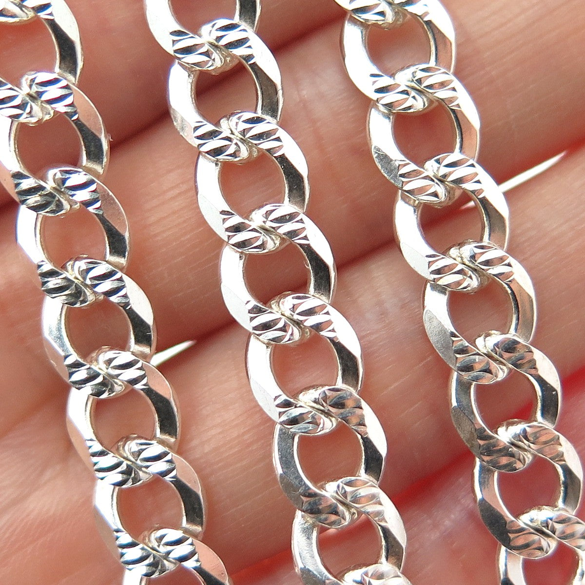 925 Sterling Silver Vintage Italy Diamond-Cut Curb Chain Necklace 24"