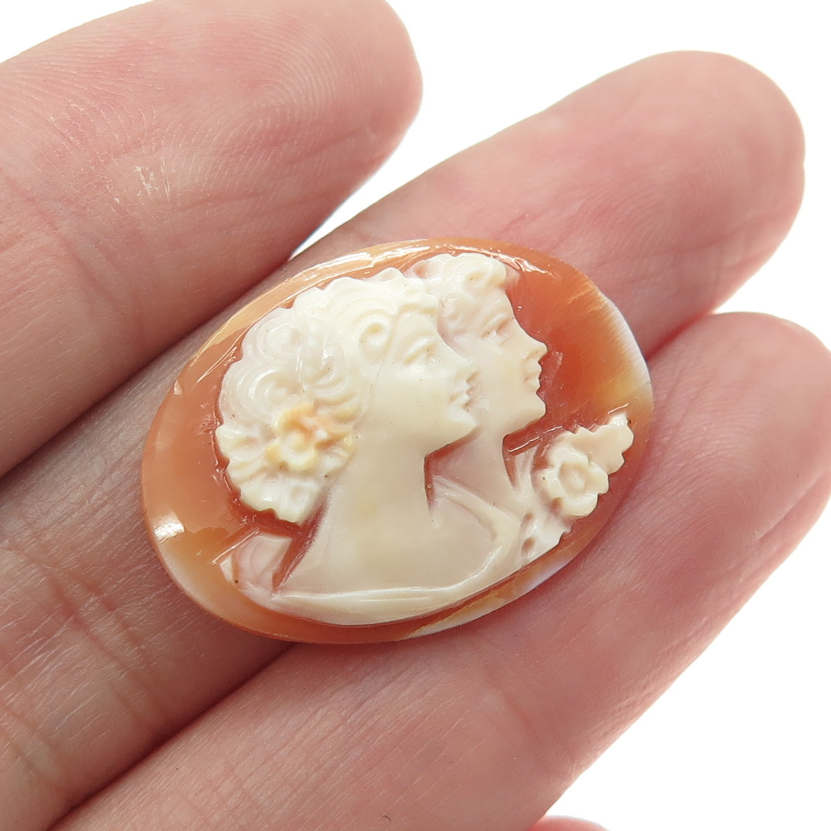 Antique Victorian Real Carved Mother-of-Pearl Floral Ladies Cameo