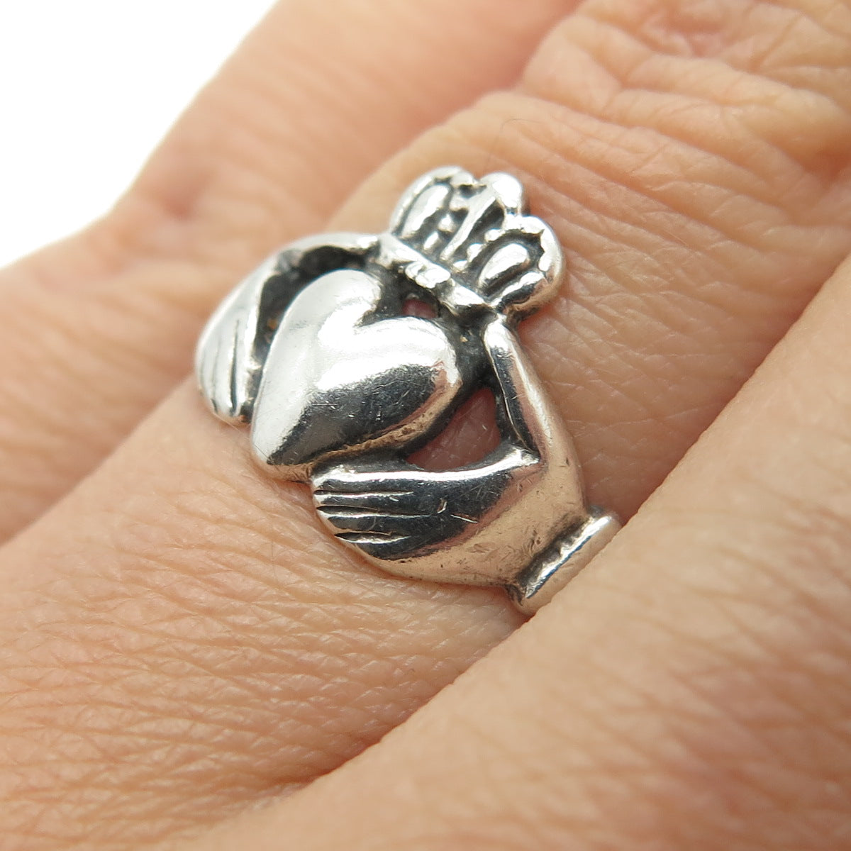 925 Sterling Silver Vintage Irish Claddagh Ring Size 6.75